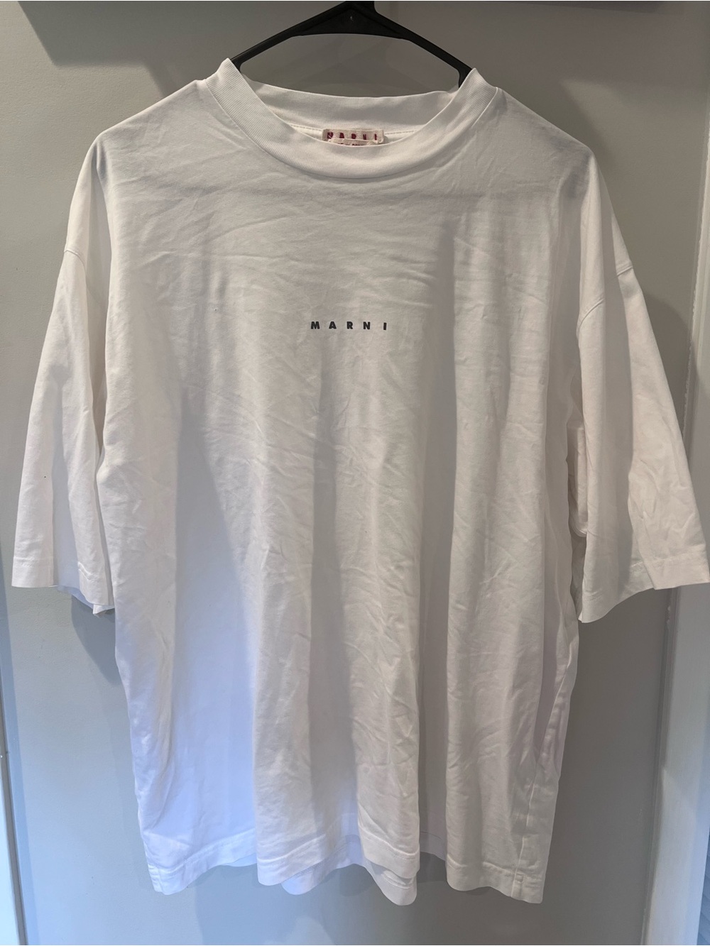 Marni White Short-Sleeve Logo Tee with Black Text